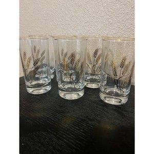 6 Vintage Golden Wheat Juice Glasses